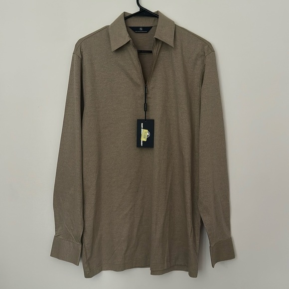 Hart Schaffner Marx Mens L/S 1/2-Zip Pullover Collared Shirt Sz M NWT Brown - Picture 1 of 11